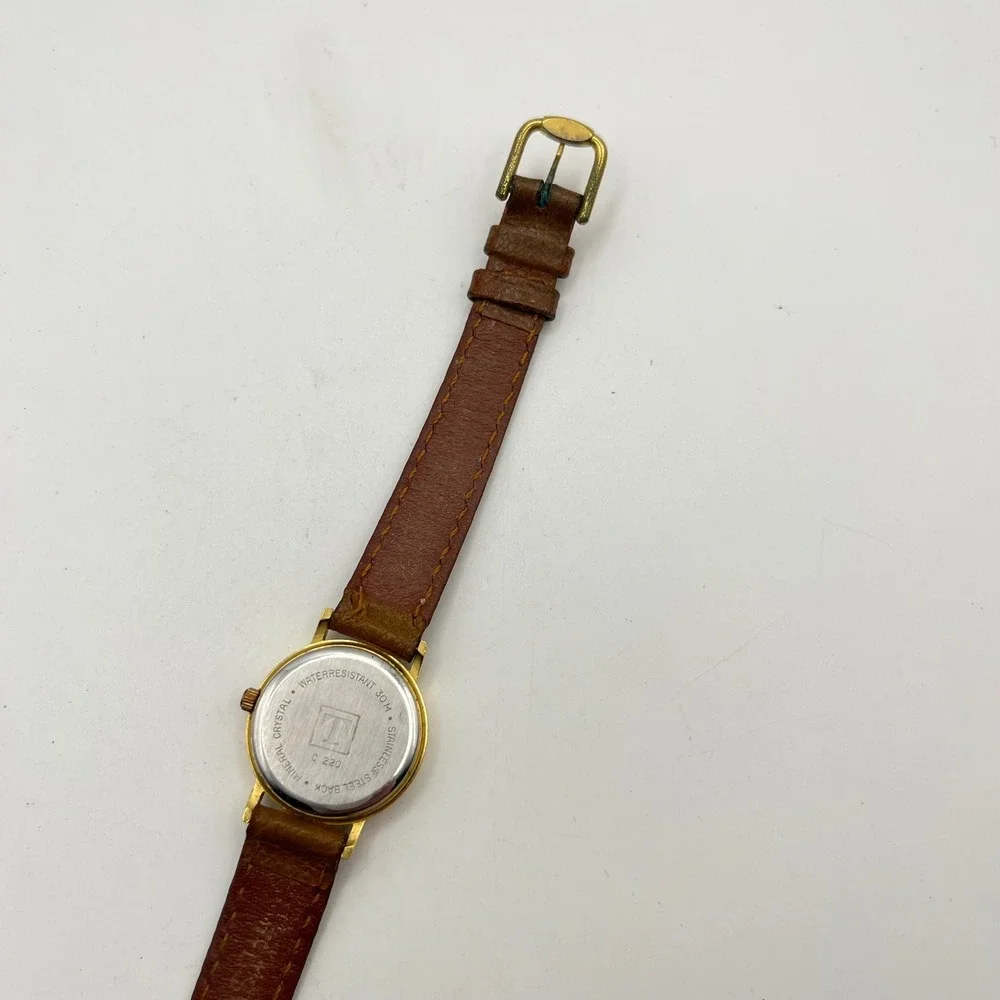 Tissot C220 Moonphase Watch Date Gold Tone Roman Numeral Brown Leather Strap